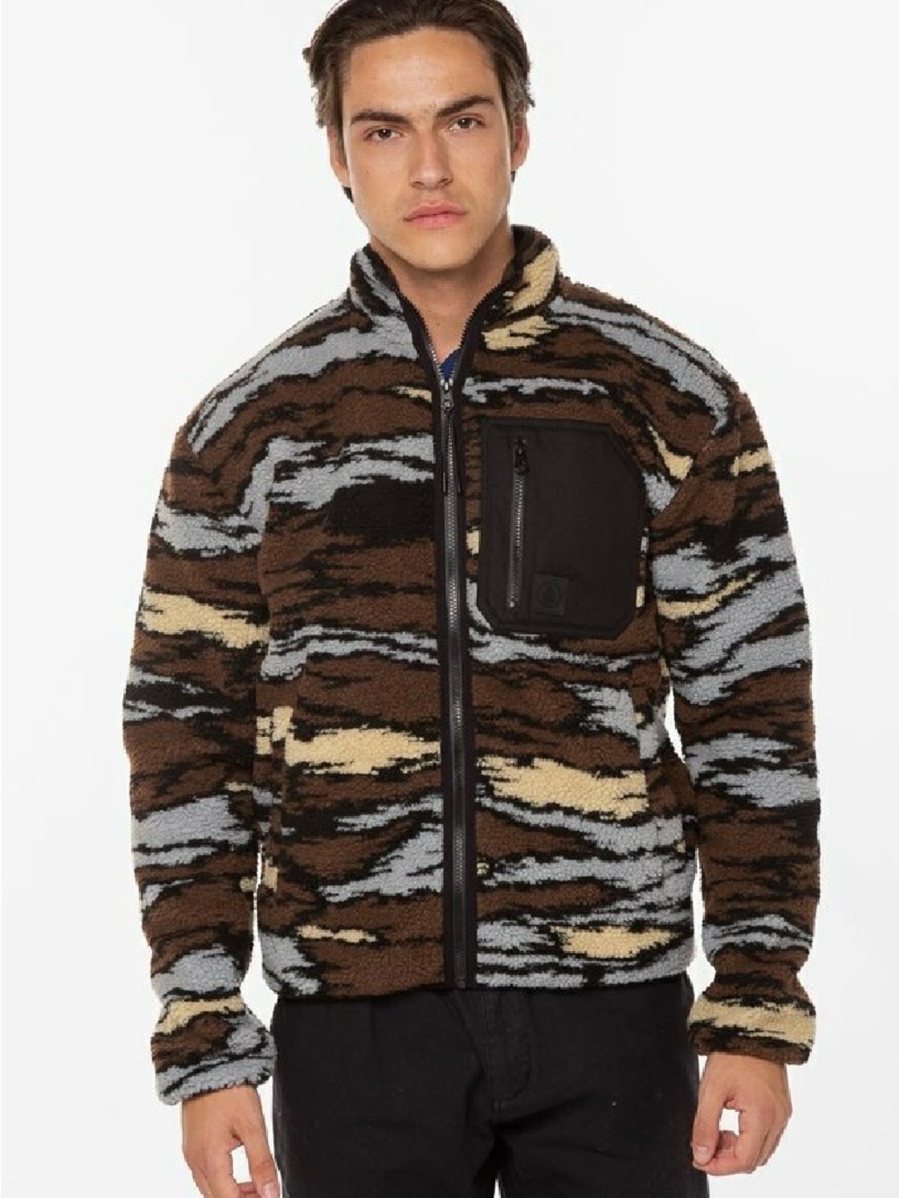 NWT Volcom Men's Small Fleece Zip-Up Jacket in Camo Brown